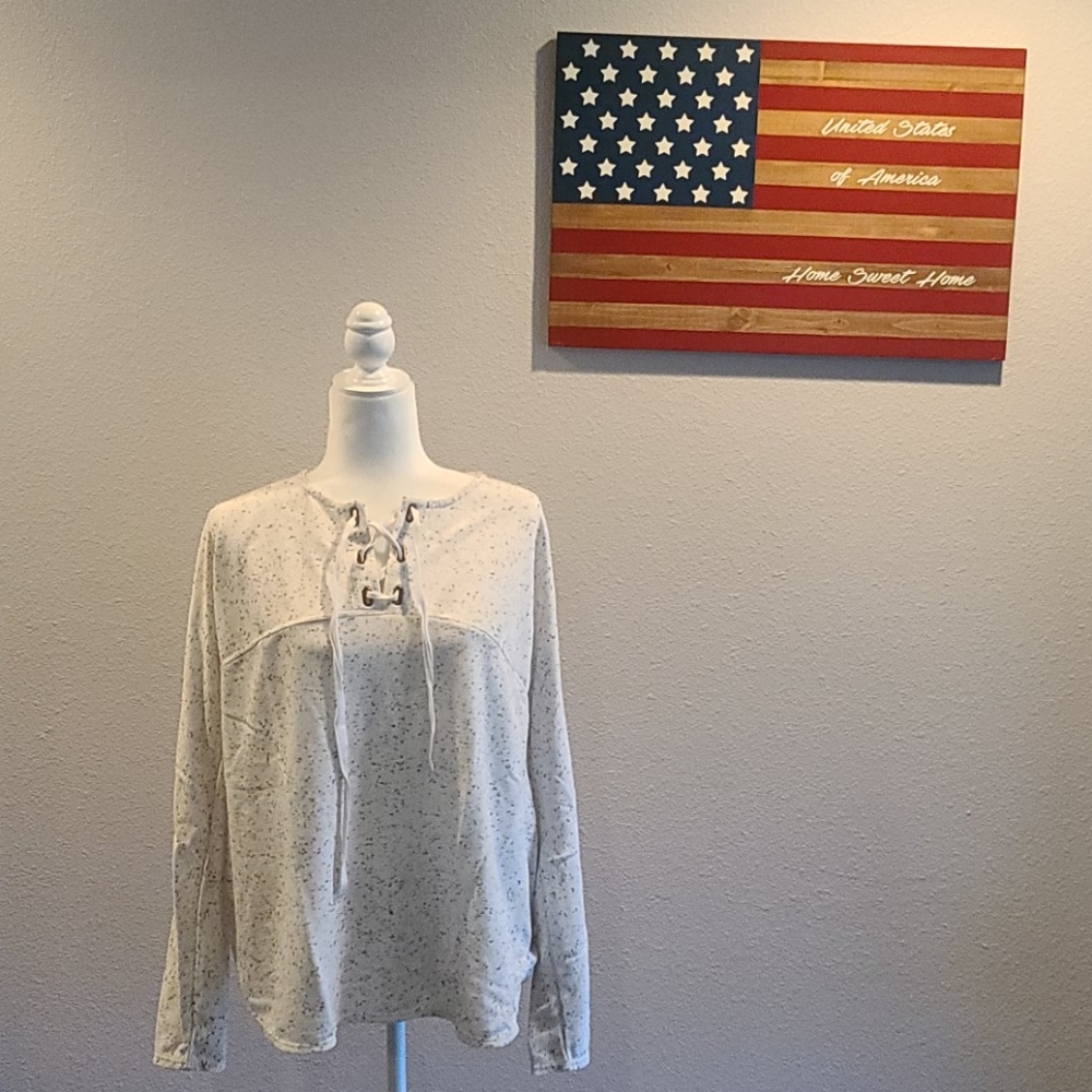 Max Studio L off-white/black long sleeve top